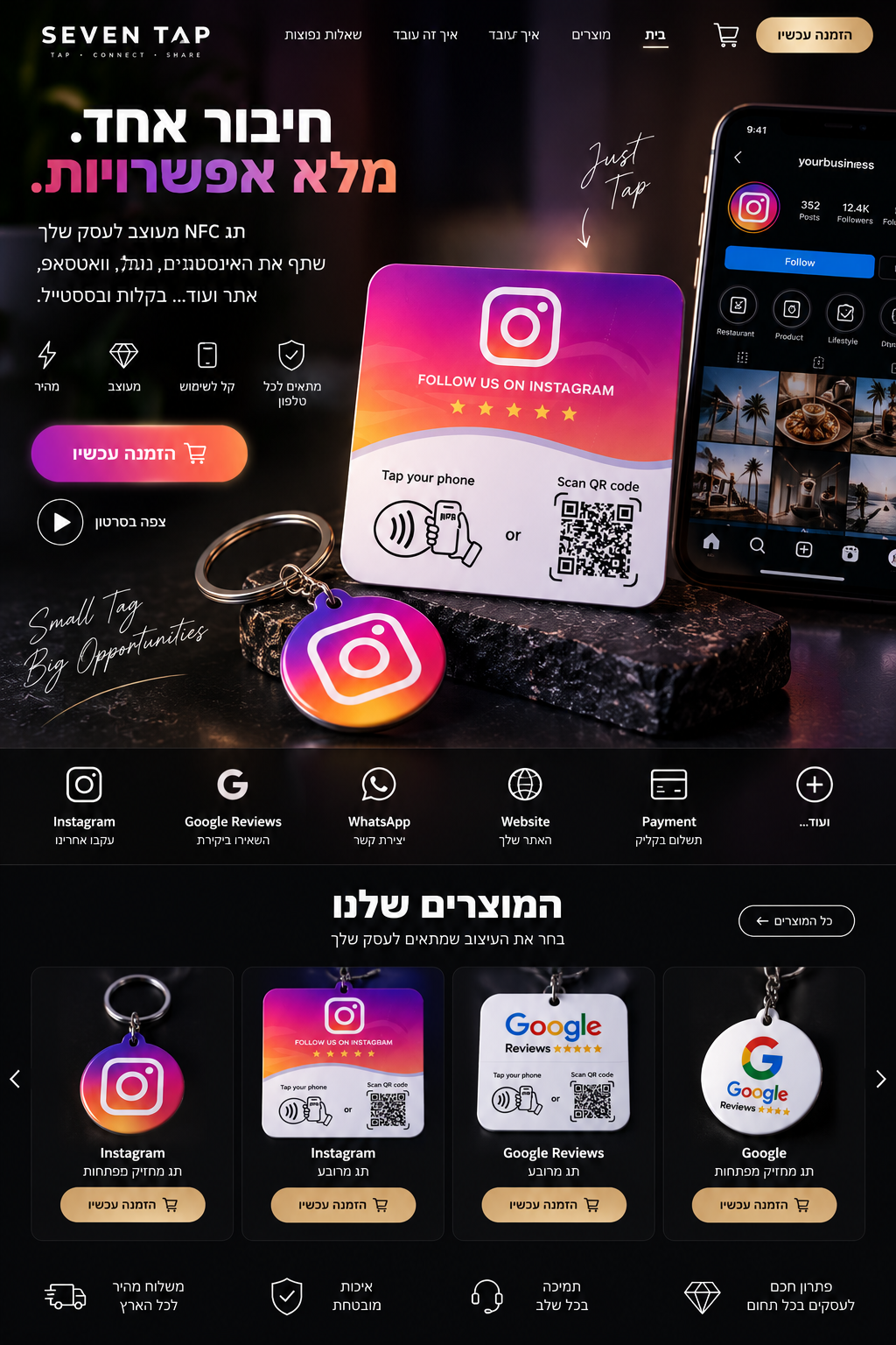 תגי NFC של Instagram ומחזיק מפתחות NFC של SEVEN TAP